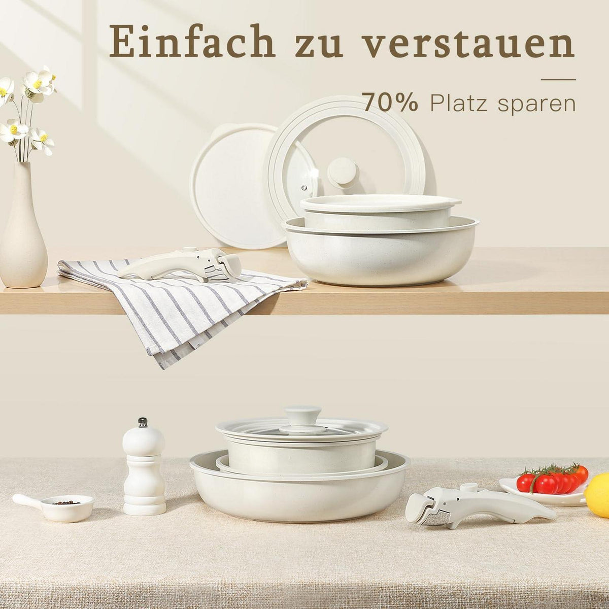 21-teiliges Granit Topfset mit abnehmbaren Griffen