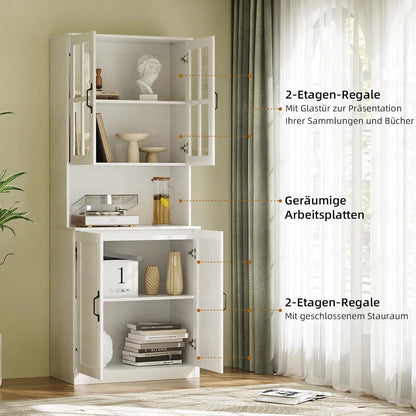 Bücherregal mit Glastüren & Arbeitsplatte | 180cm Hochschrank (3er Set)