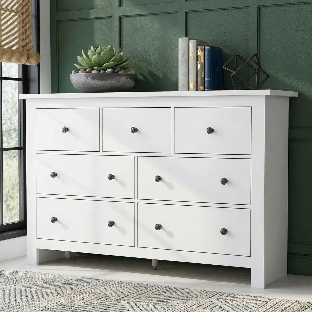 Kommode mit 7 Schubladen – Weißes Sideboard für Wohnzimmer & Schlafzimmer