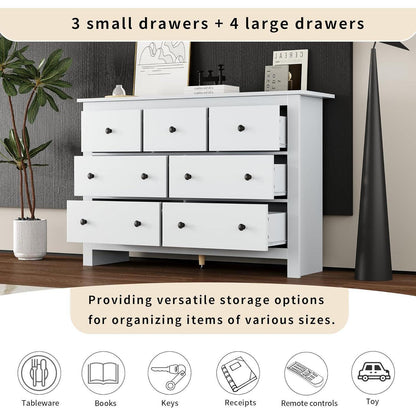 Kommode mit 7 Schubladen – Weißes Sideboard für Wohnzimmer & Schlafzimmer