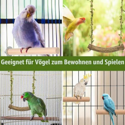 4x Wellensittich Spielzeug – Schaukel & Sitzstangen aus Holz