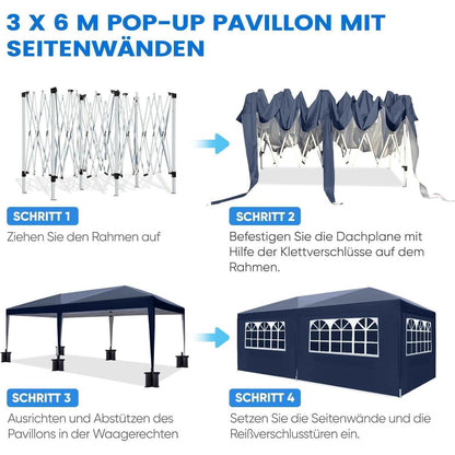 Faltpavillon 3x6m wasserdicht mit Seitenwänden & UV-Schutz