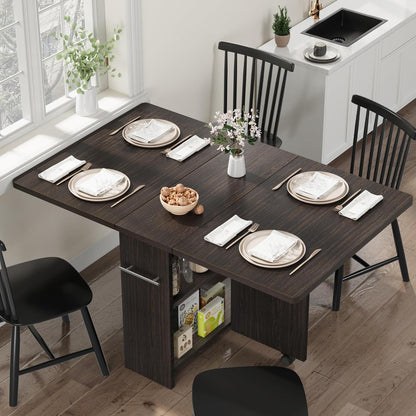 Klappbarer Esstisch mit Rollen & Ablage – Braun