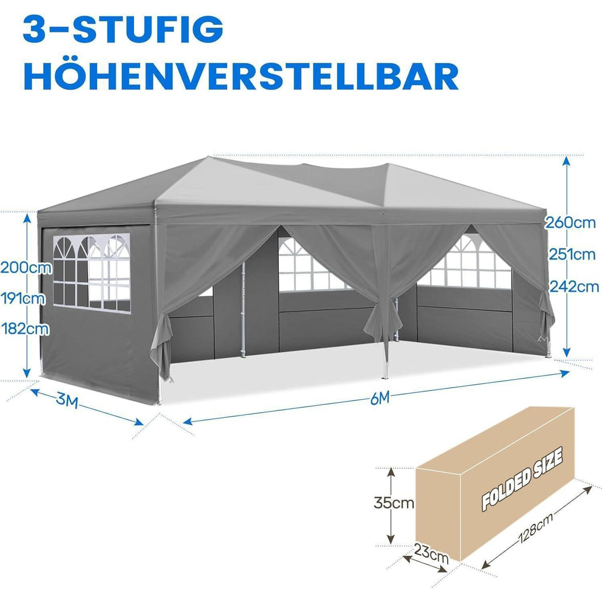 Faltpavillon 3x6m wasserdicht – Partyzelt mit Seitenwänden