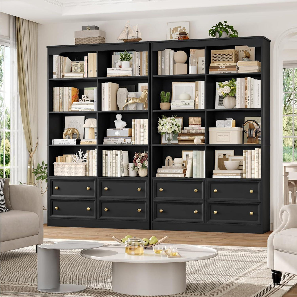 Bücherregal 180 cm mit 4 Schubladen & 8 Fächern – Schwarz