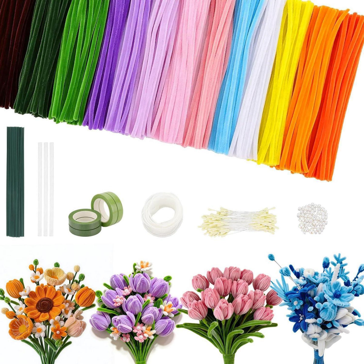 800 Pfeifenreiniger Blumen Set | Basteln, Valentinstag, Weihnachten
