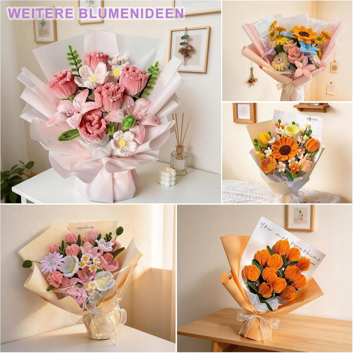 800 Pfeifenreiniger Blumen Set | Basteln, Valentinstag, Weihnachten