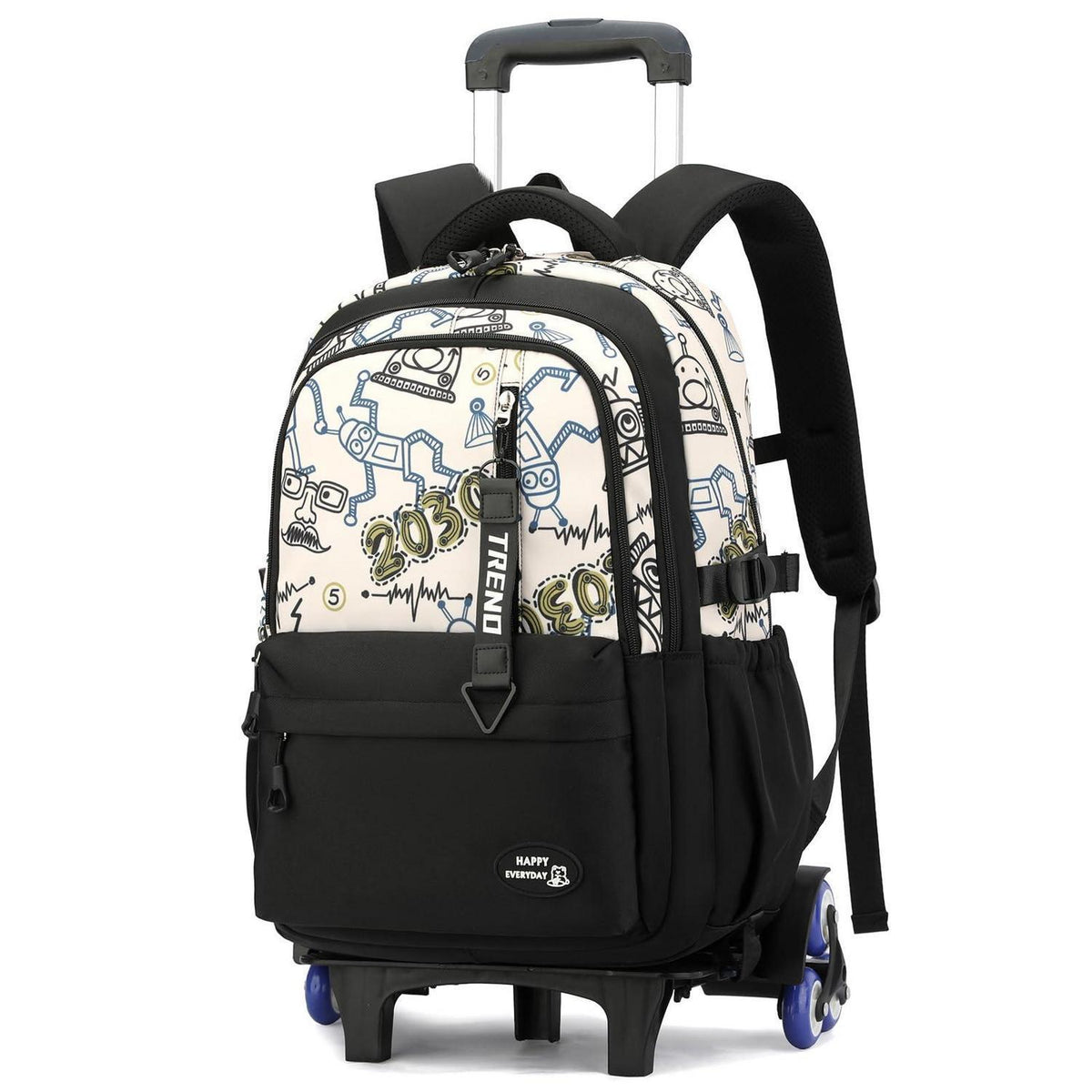 Schulrucksack mit Rollen für Jungen – Höhenverstellbarer Trolley Schwarz