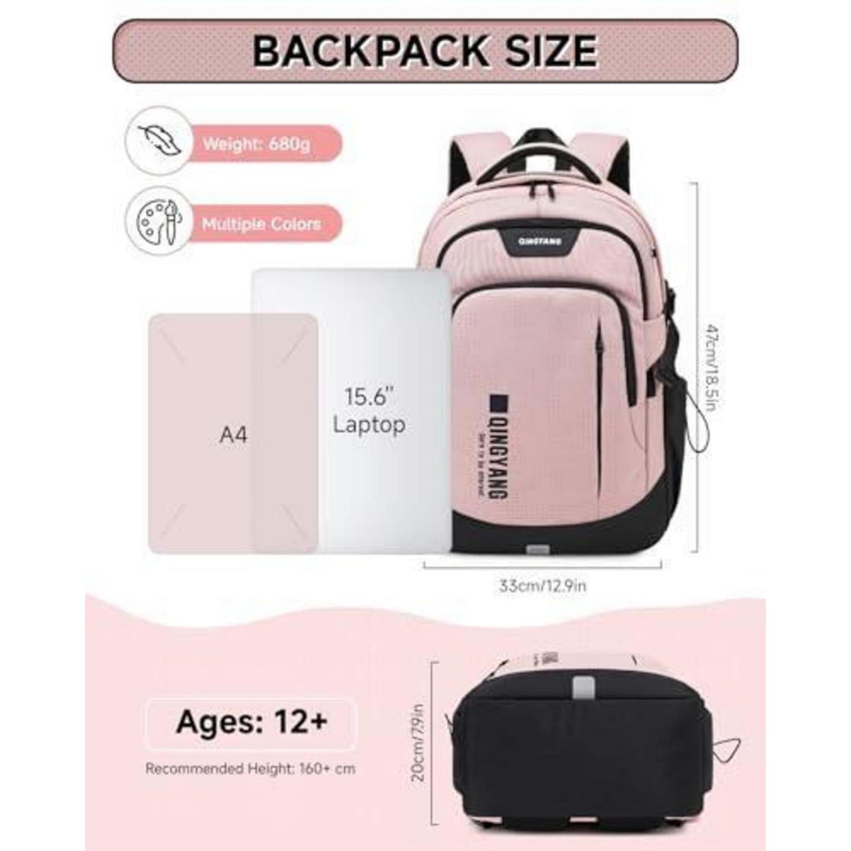 Schulrucksack Mädchen Teenager Rosa – 32L, Wasserdicht & Bequem