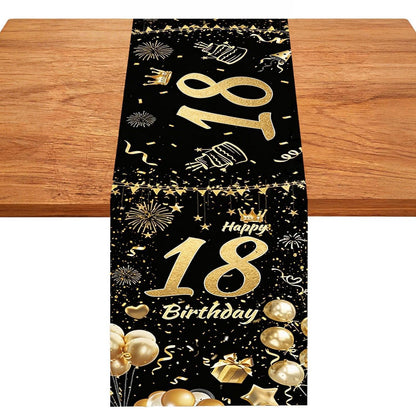 Tischläufer 18. Geburtstag Schwarz Gold | Partydeko zum 18. Geburtstag