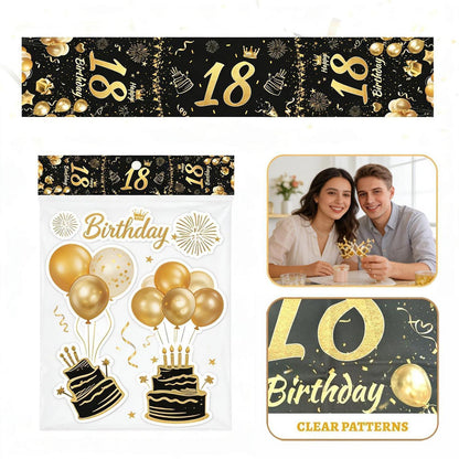 Tischläufer 18. Geburtstag Schwarz Gold | Partydeko zum 18. Geburtstag