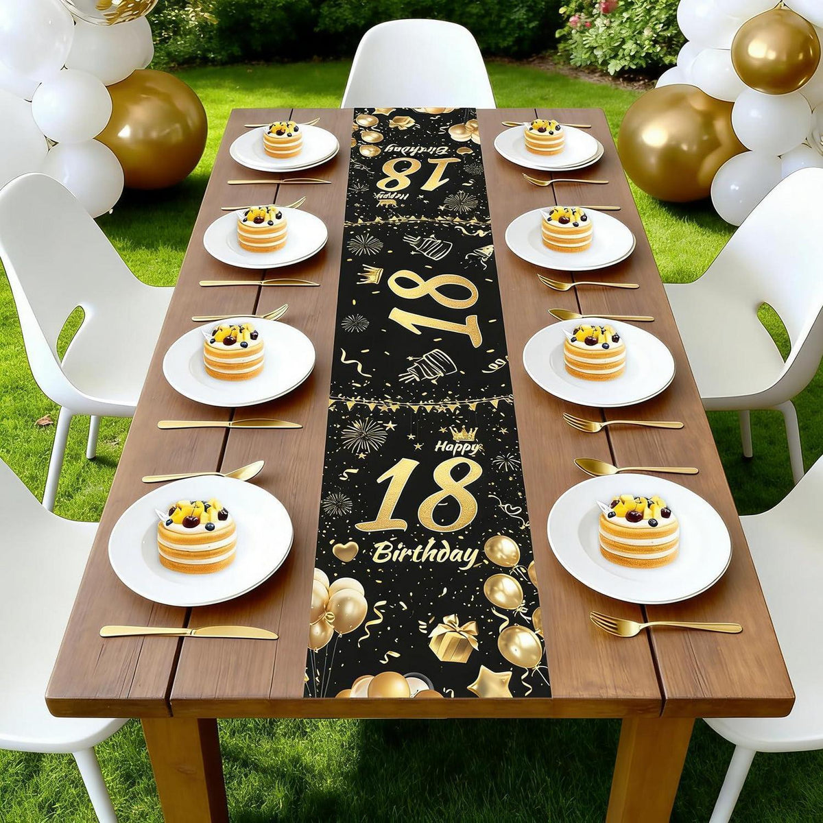 Tischläufer 18. Geburtstag Schwarz Gold | Partydeko zum 18. Geburtstag