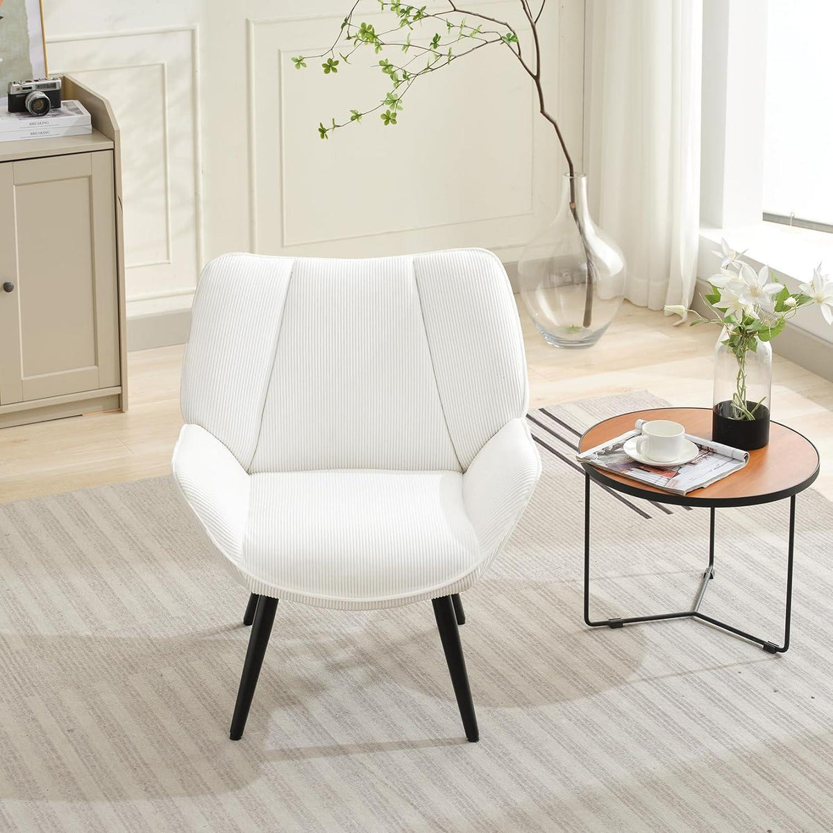 Lounge Sessel Cord Flügellehne Weiß – Bequemer Relax Sessel