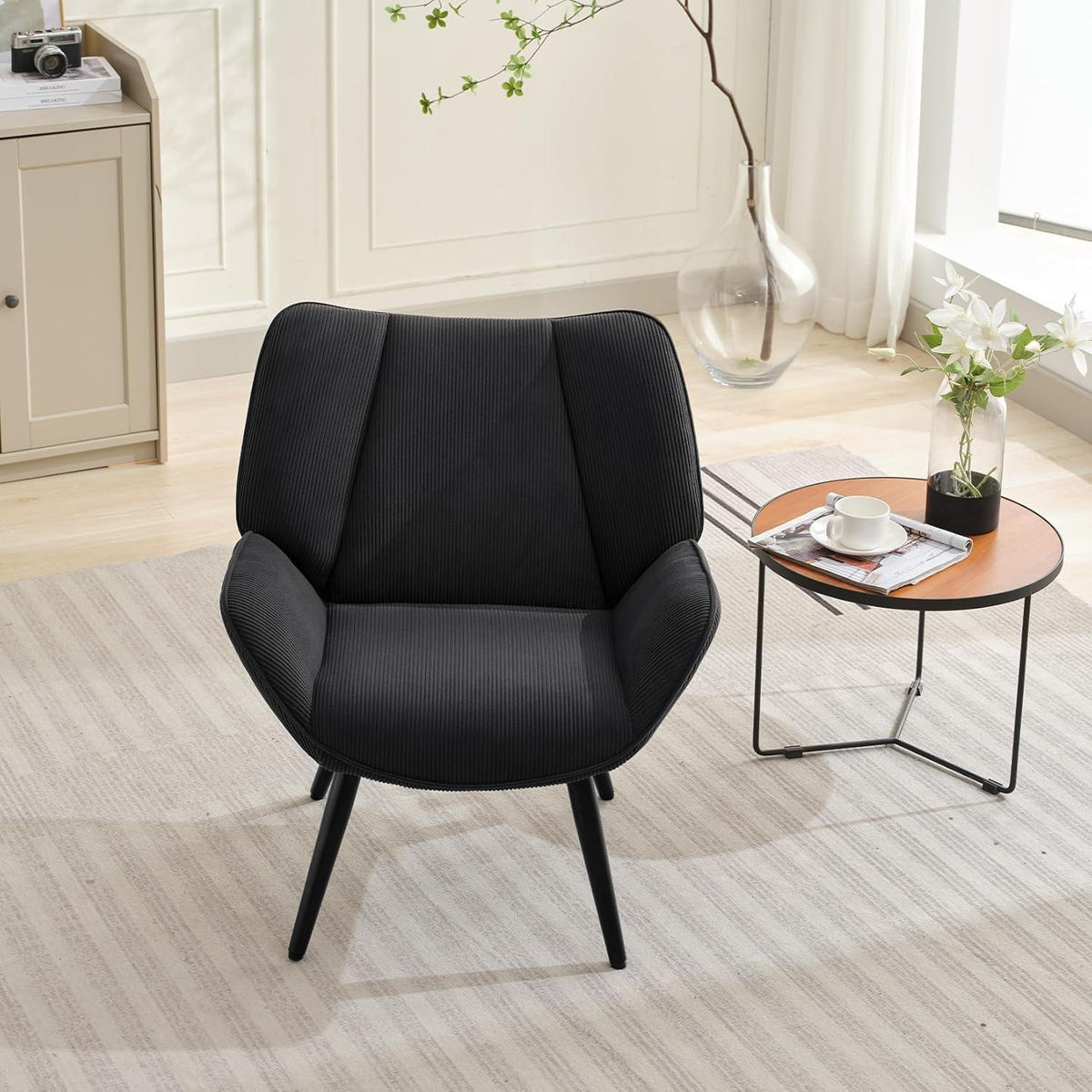 Lounge Sessel Cord Flügellehne Dunkelgrau – Bequemer Relax Sessel