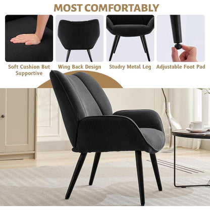 Lounge Sessel Cord Flügellehne Dunkelgrau – Bequemer Relax Sessel
