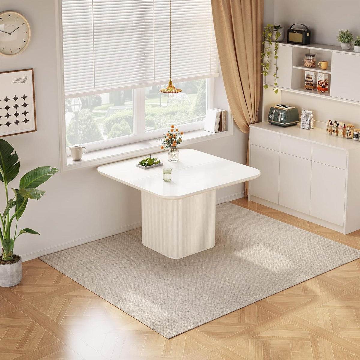 Guyii Quadratischer Esstisch Cremeweiß – Moderner Küchentisch
