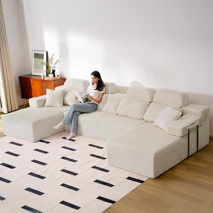 360cm U-förmiges Cord Sofa mit hoher Rückenlehne & Ottomane