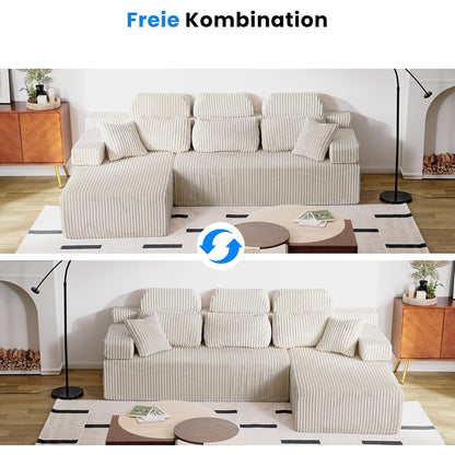 360cm U-förmiges Cord Sofa mit hoher Rückenlehne & Ottomane