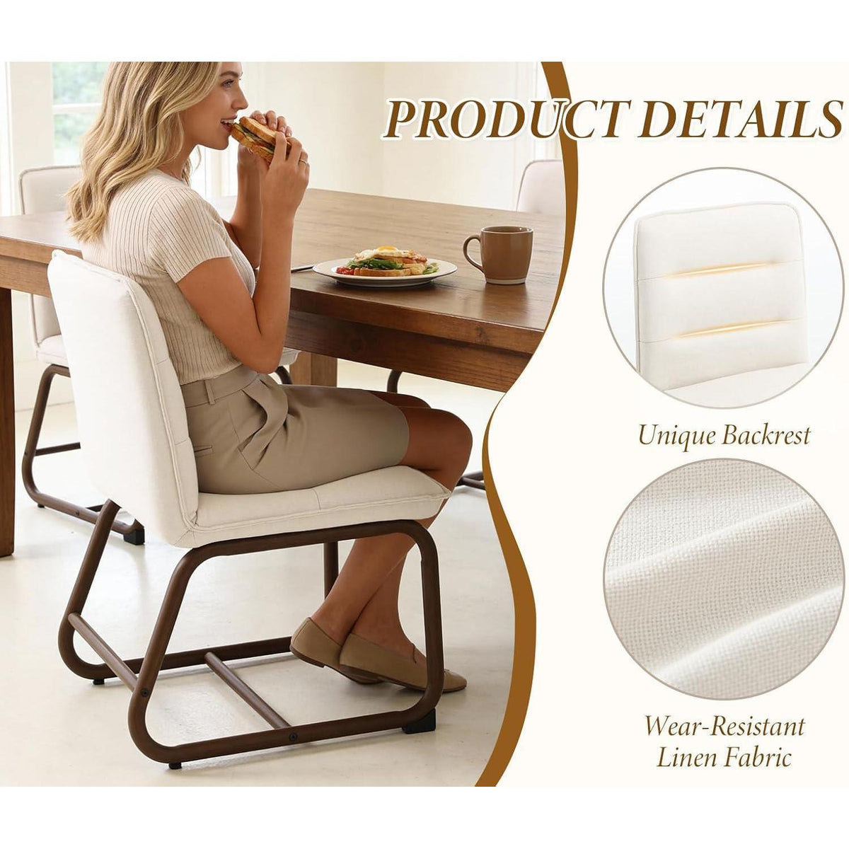 Esszimmerstühle Set 4 – Beige Polsterstuhl mit Metallgestell