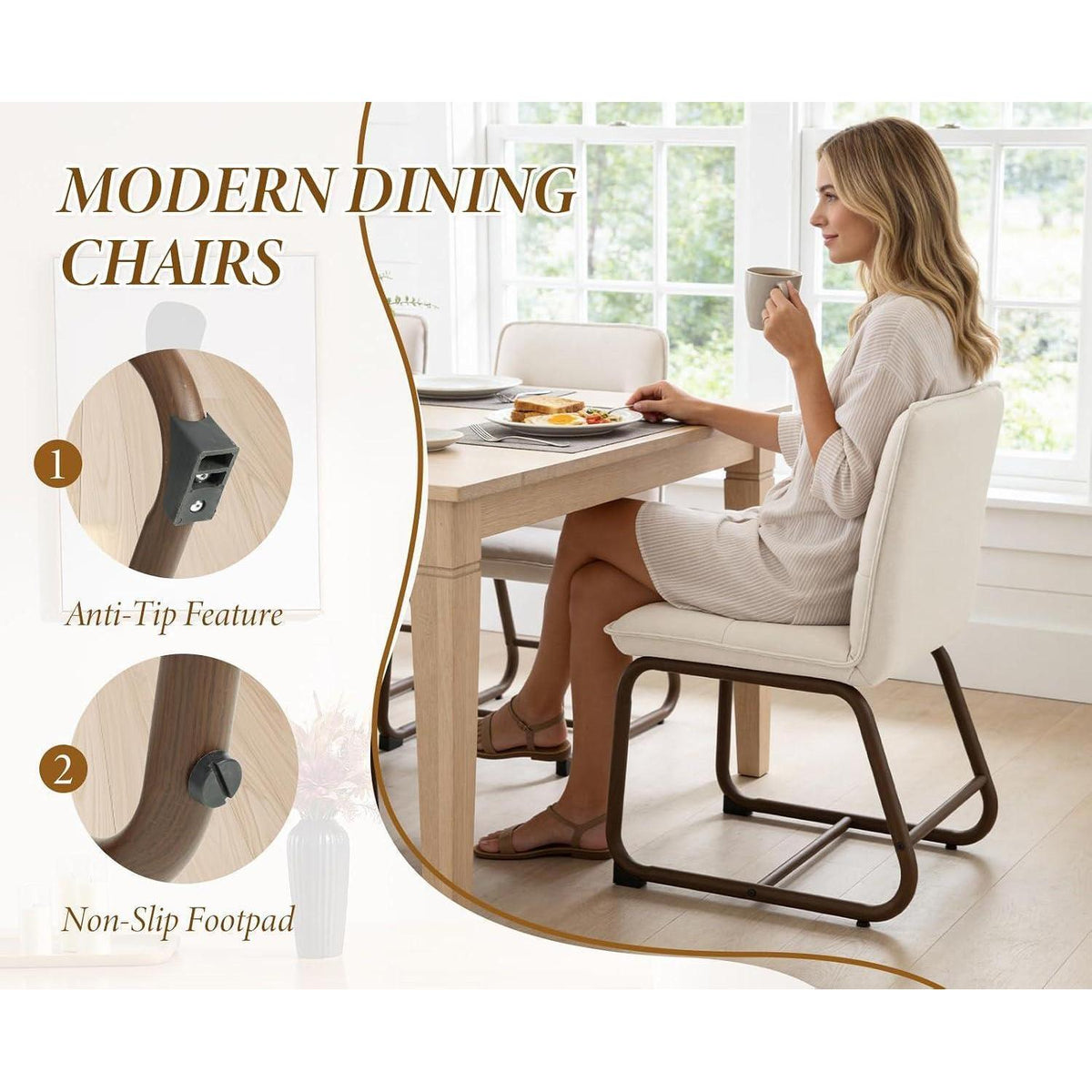 Esszimmerstühle Set 4 – Beige Polsterstuhl mit Metallgestell