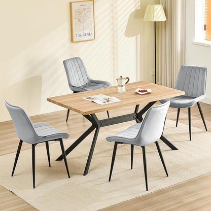 Samt Esszimmerstühle Set 4 - Grau & Schwarz Metallbeine