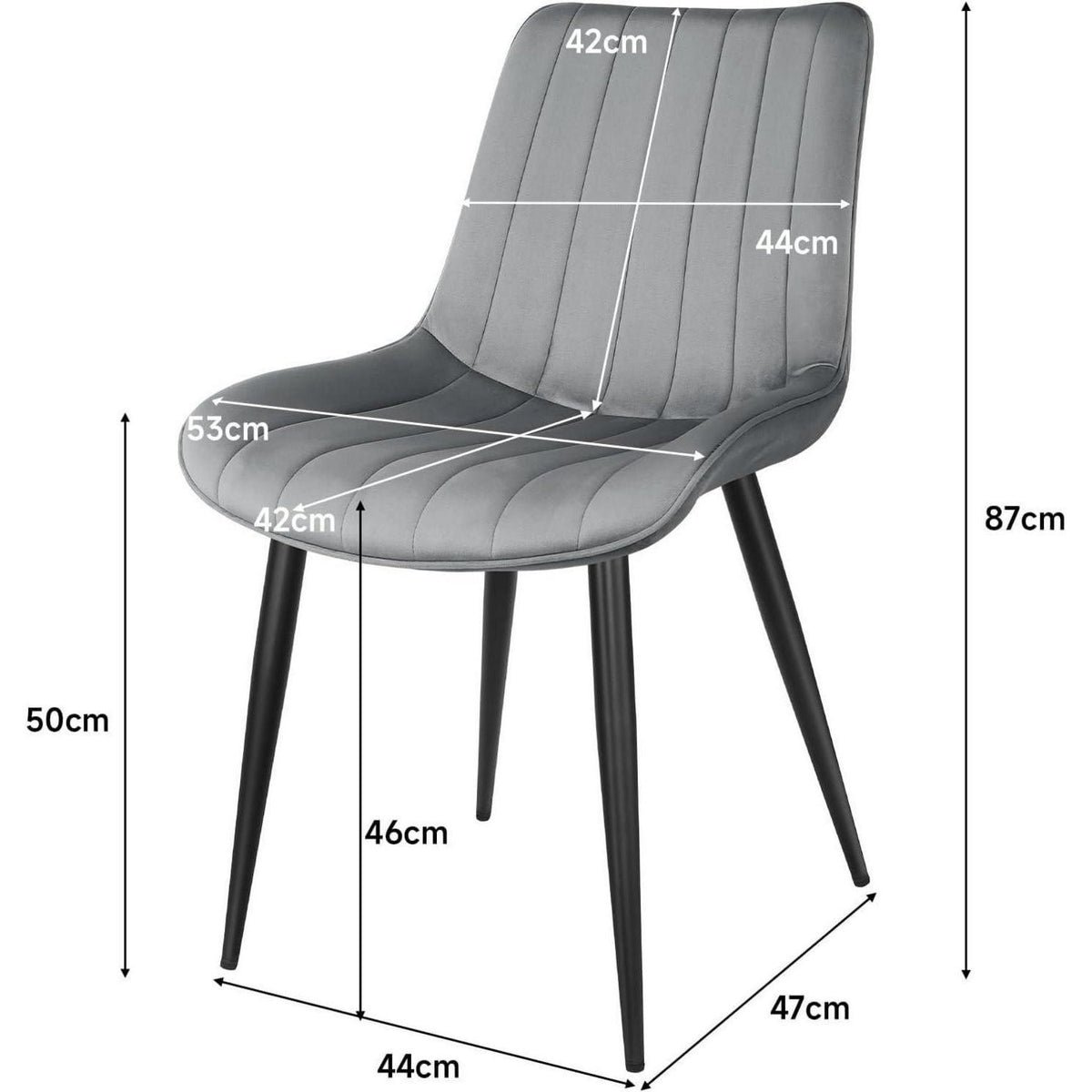 Samt Esszimmerstühle Set 4 - Grau & Schwarz Metallbeine