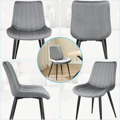 Samt Esszimmerstühle Set 4 - Grau & Schwarz Metallbeine