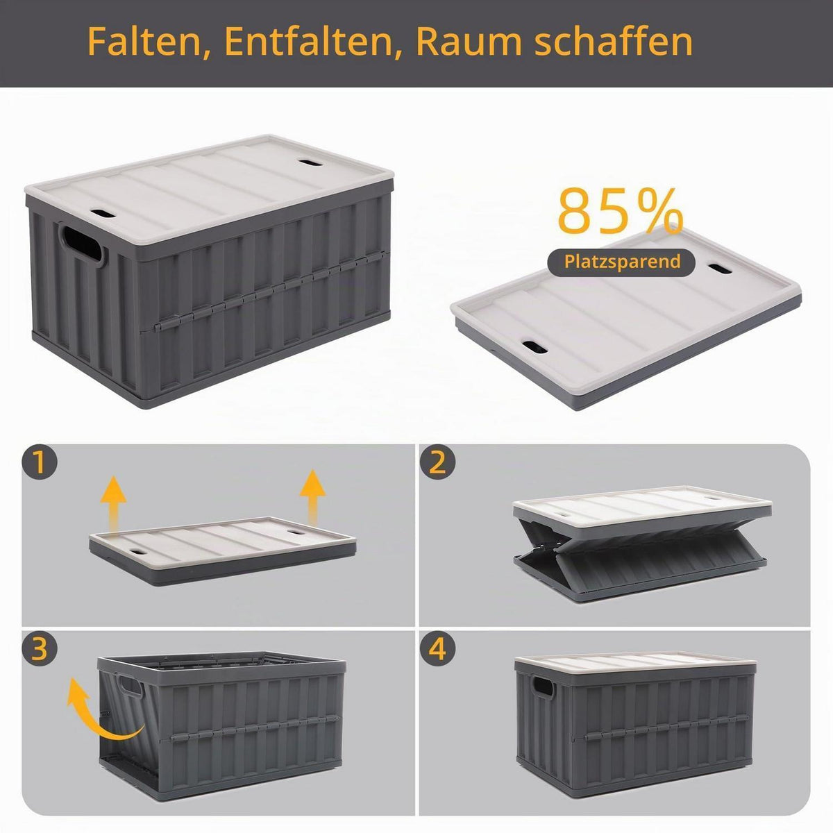 4er Set Faltbare Aufbewahrungsboxen 64L – Grau