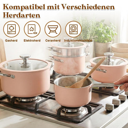 Edelstahl Topfset Keramikbeschichtet Pink – Vielseitig & Antihaft