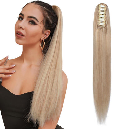 Echthaar Pferdeschwanz Clip Extension Ascheblond/Blond 40cm