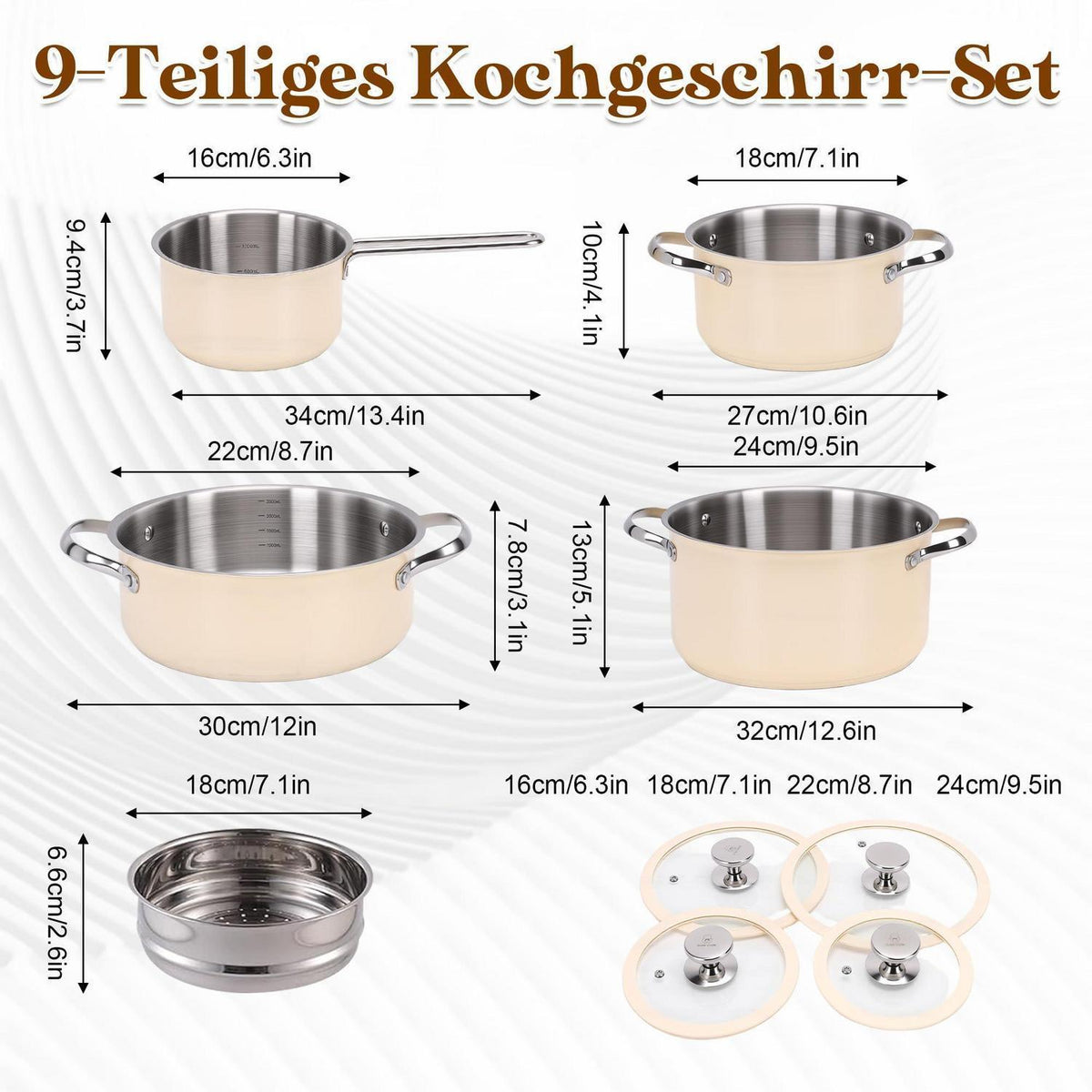 Edelstahl Kochgeschirr-Set Keramikbeschichtet Beige
