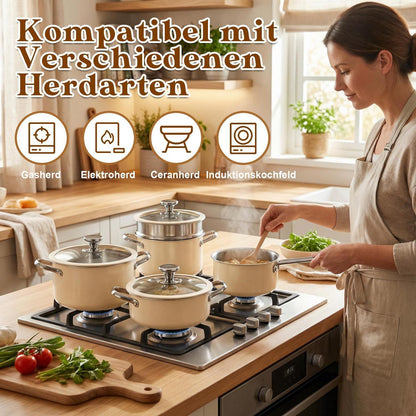 Edelstahl Kochgeschirr-Set Keramikbeschichtet Beige
