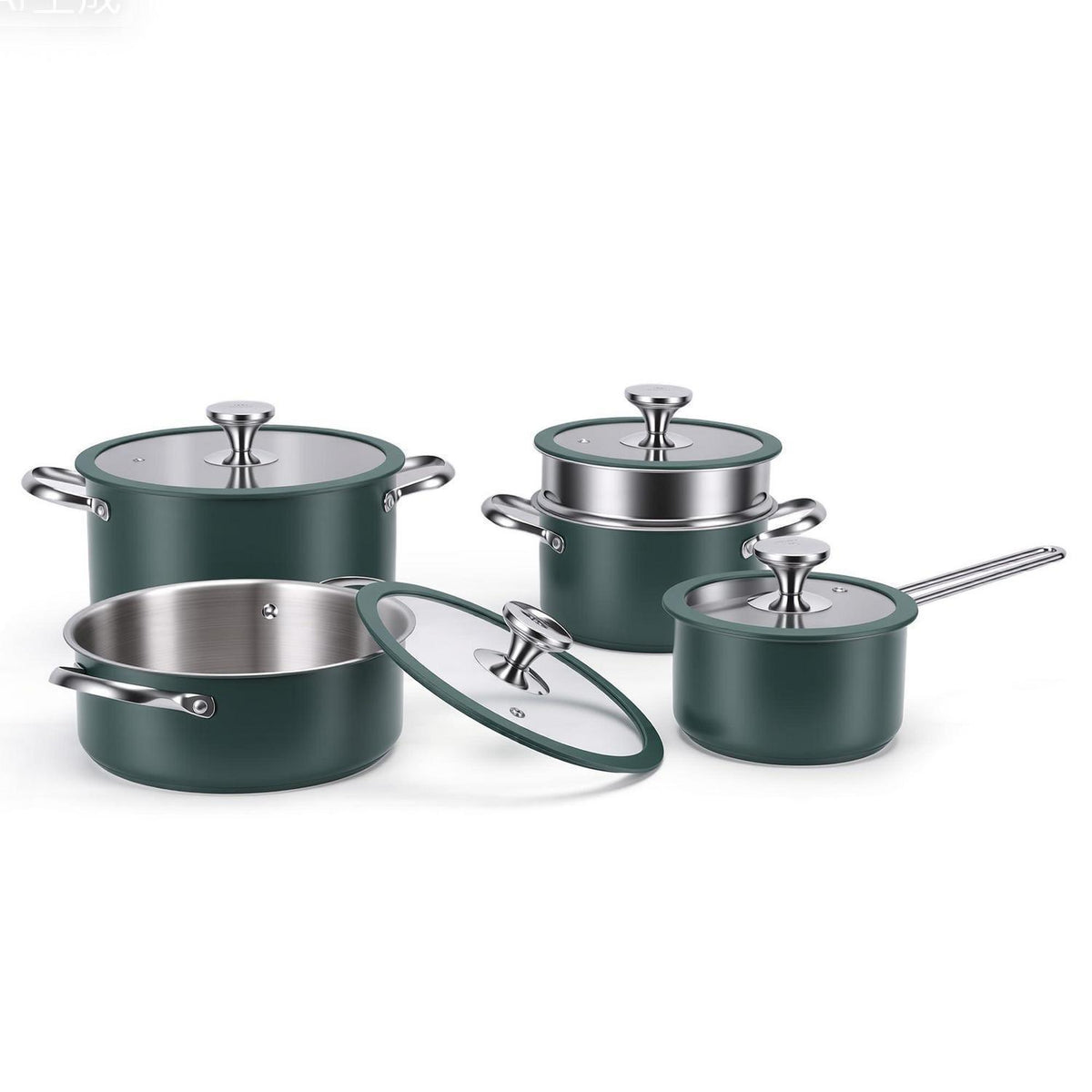 Edelstahl Kochgeschirr-Set Keramikbeschichtet, Grün