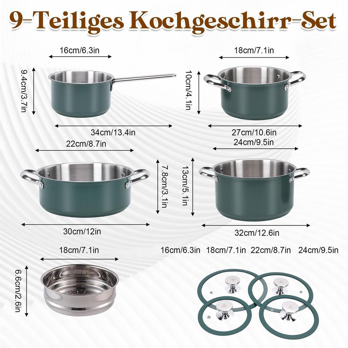 Edelstahl Kochgeschirr-Set Keramikbeschichtet, Grün