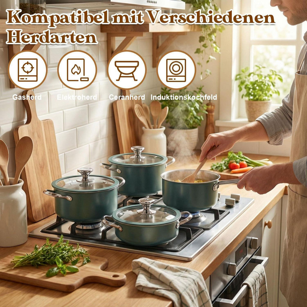 Edelstahl Kochgeschirr-Set Keramikbeschichtet, Grün