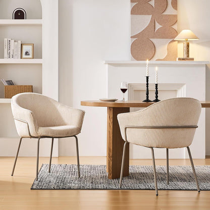 Esszimmerstuhl mit Armlehnen, Beige Cord Polsterstuhl