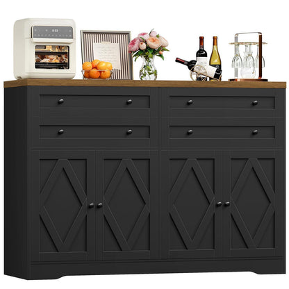 Sideboard mit Schubladen & Regalen – Küchenschrank Schwarz Braun