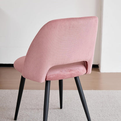 Runder Esstisch Set mit 4 Cord-Stühlen – Rosa & Marmor