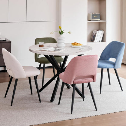 Runder Esstisch Set mit 4 Cord-Stühlen – Modern & Komfortabel