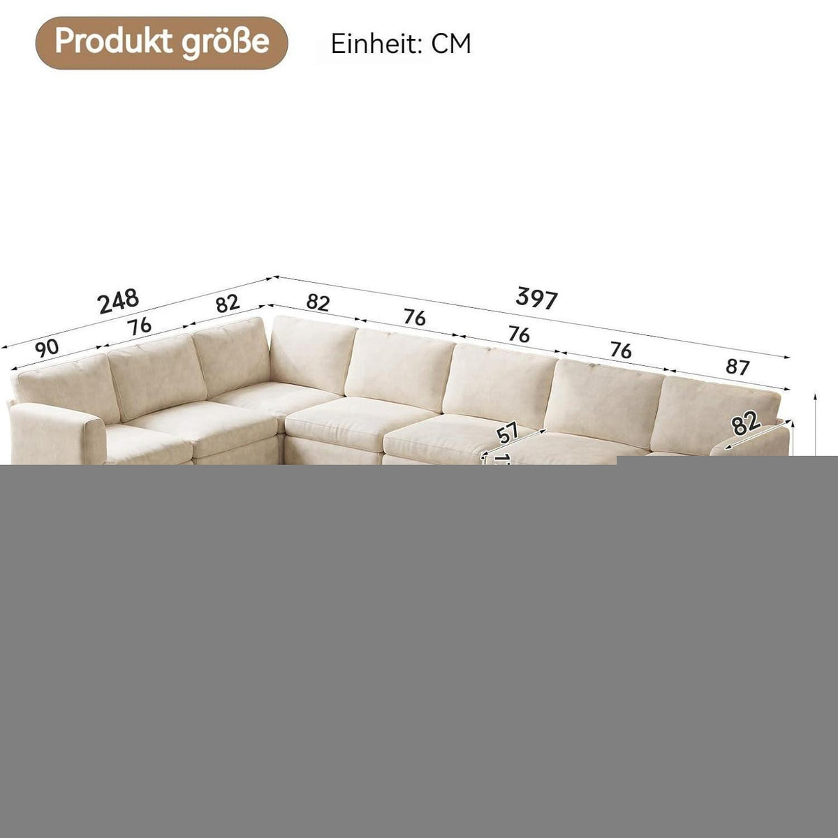 Ecksofa Stoff Modern, 7-Sitzer mit Ottomanen
