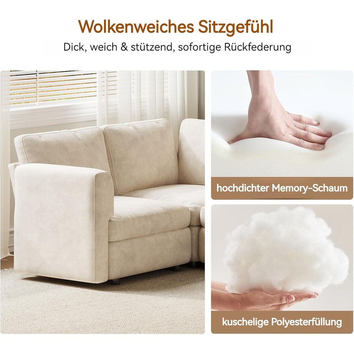 Ecksofa Stoff Modern 7-Sitzer mit Ottomane