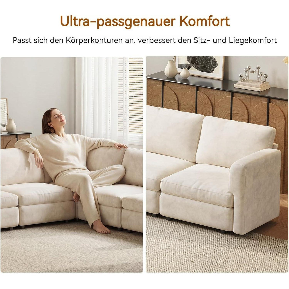 Ecksofa Stoff Modern, 4-Sitzer mit Ottomane