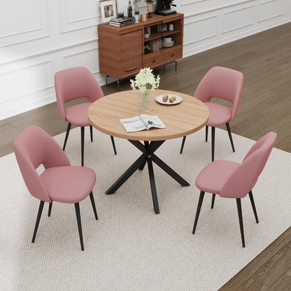 Runder Esstisch Set mit 4 Cord-Stühlen – Rosa & Hell