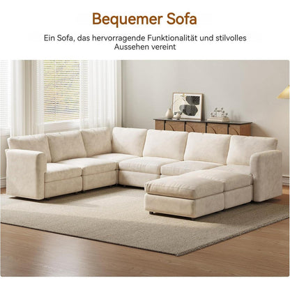 Modernes Ecksofa Stoff mit Ottomane – 6-Sitzer Wohnlandschaft