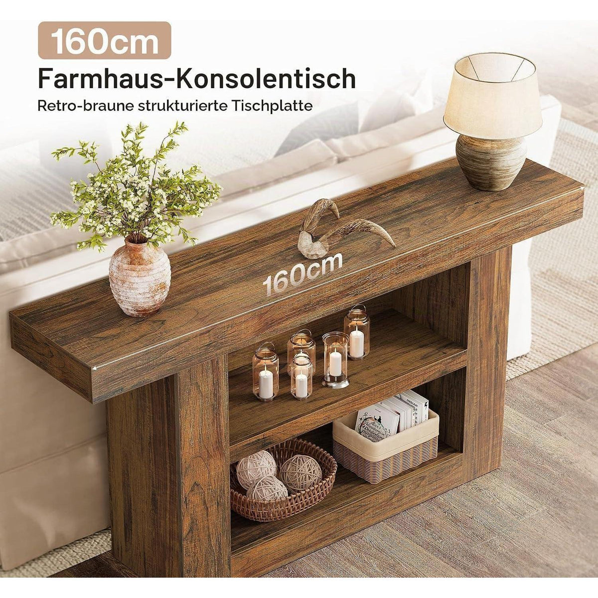 Konsolentisch 160cm – Flurtisch mit 3 Etagen & Stauraum
