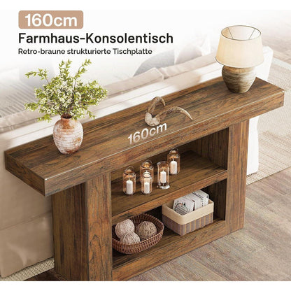 Konsolentisch 160cm – Flurtisch mit 3 Etagen & Stauraum