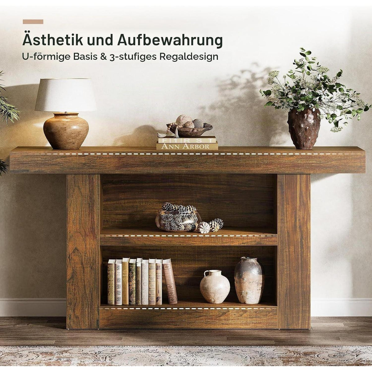 Konsolentisch 160cm – Flurtisch mit 3 Etagen & Stauraum