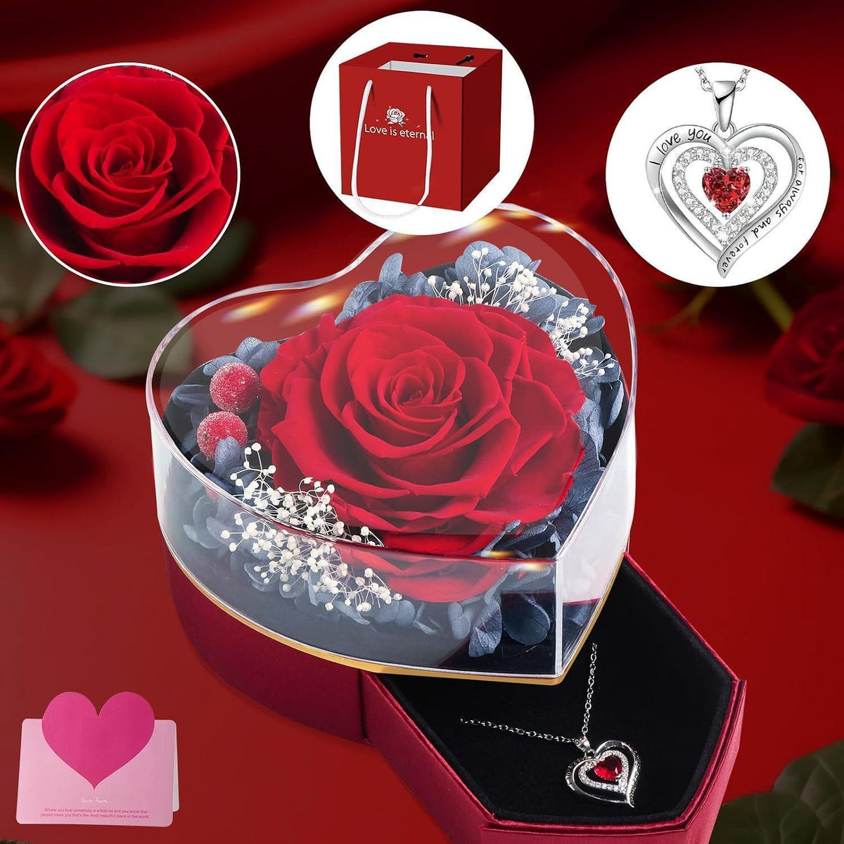 Ewige Rose Geschenkset mit Halskette – Muttertagsgeschenk für Mama