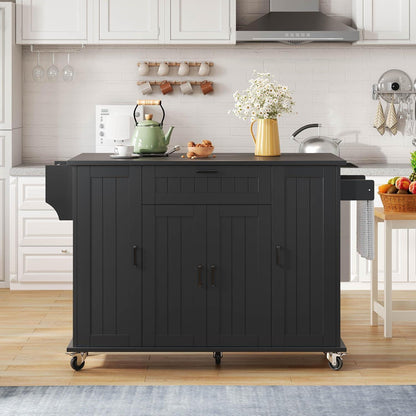 Klappbare Kücheninsel mit Stauraum & Rollen – Schwarz