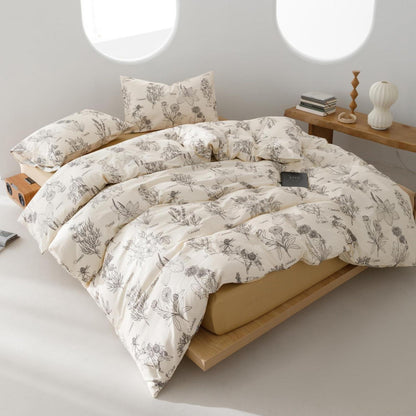Blumen Bettwäsche Set 220x240 cm Schwarz 3-teilig Baumwolle